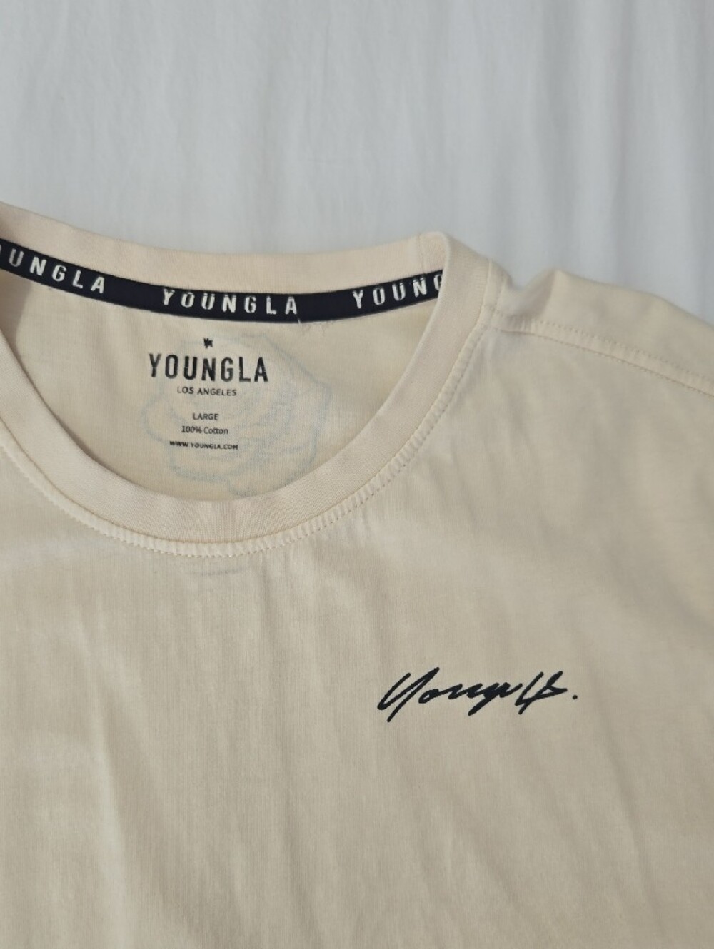 YoungLA Men's Cream Short Sleeve Crew Tee - Picture 2 of 5